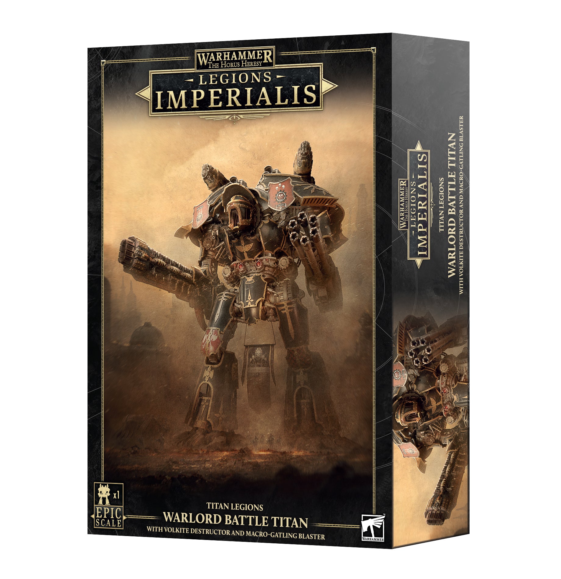 Legions Imperialis: Warlord Titan with Volkite Destructor and Macro-Gatling Blaster - boxed product