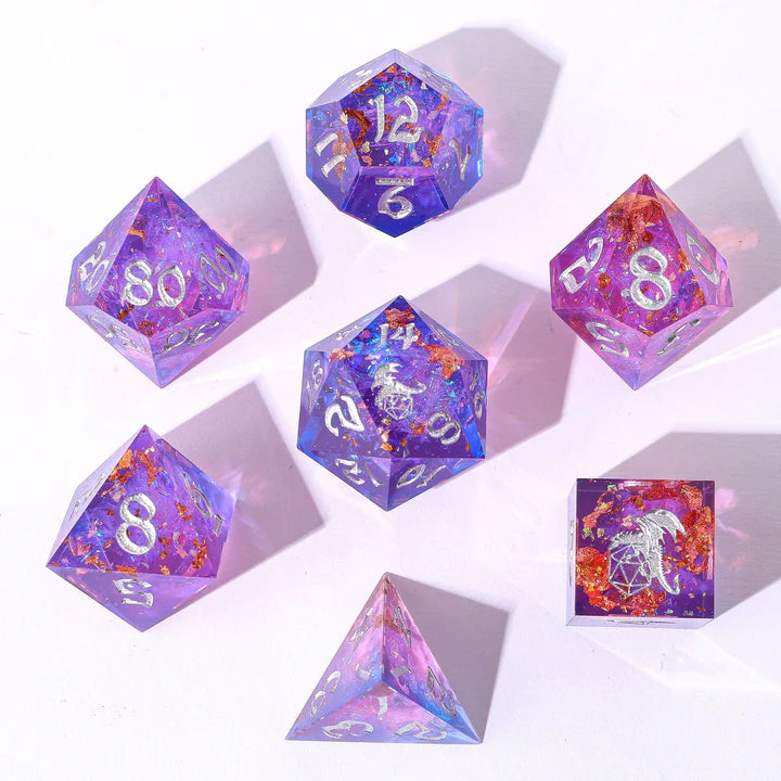 CMH Sanded Sharp Edge Resin RPG Dice Set - Gilded Storm
