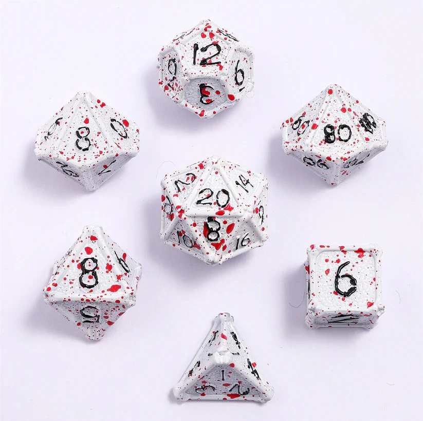 Bone Collector Solid Metal RPG Dice Set White w/Blood Splatters