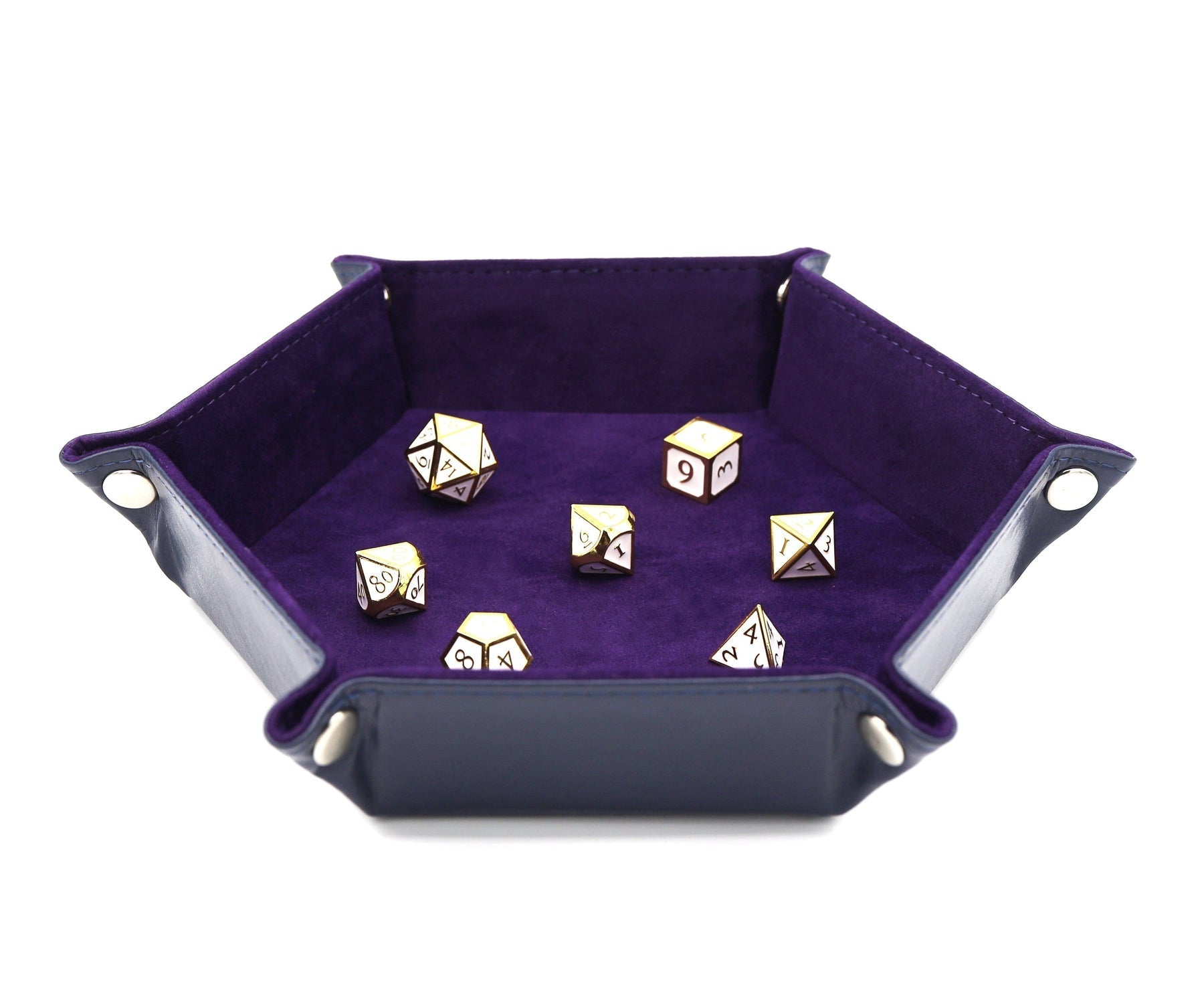 Navy w/ Purple Leatherette & Velvet Hex Dice Tray