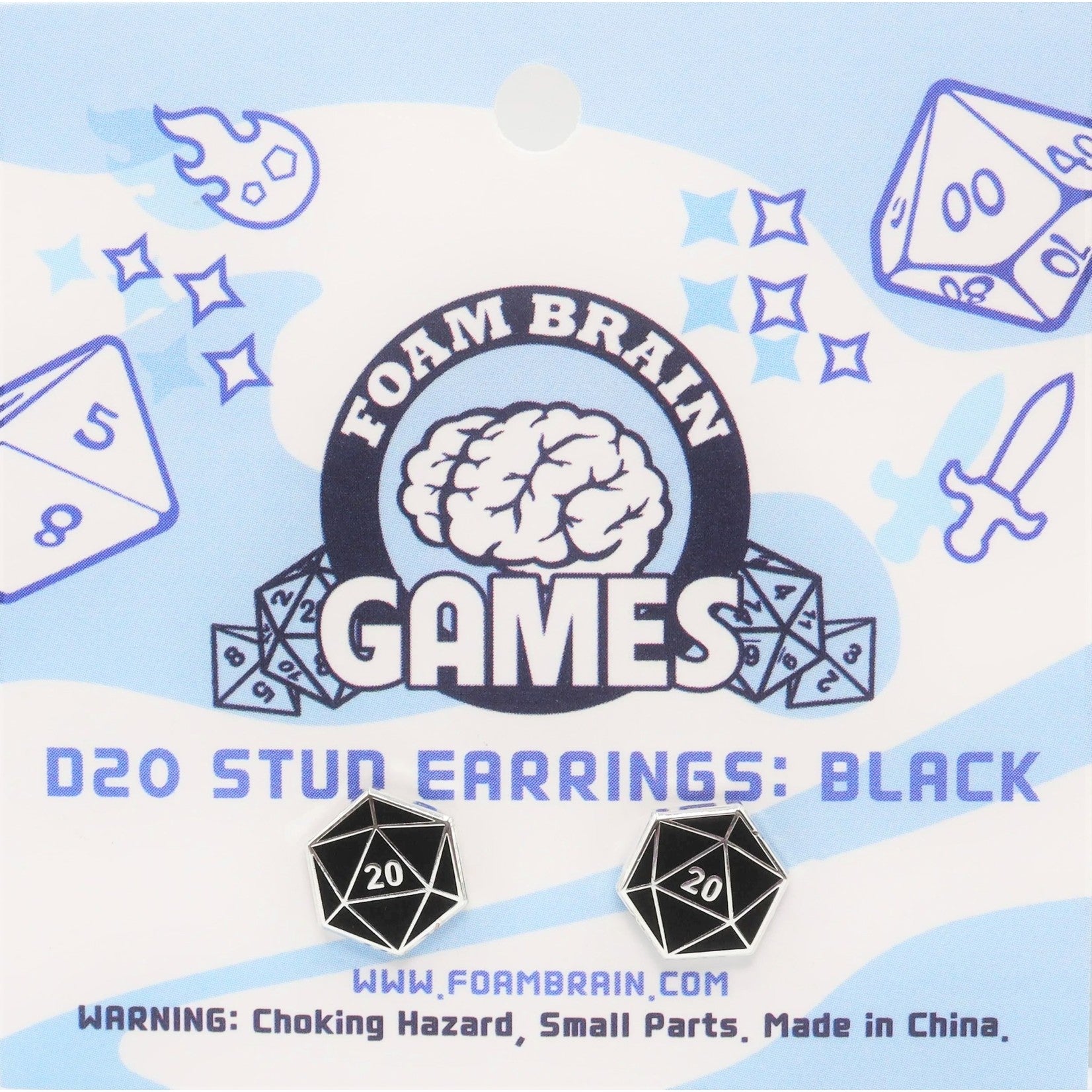 D20 Stud Earrings Black