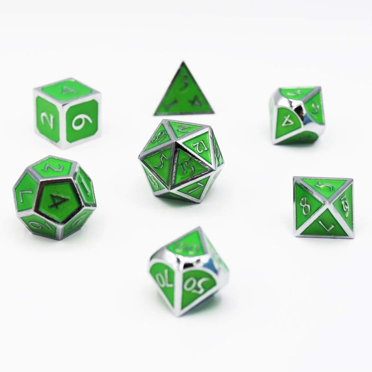 Silver with Jade Metal Dice Set